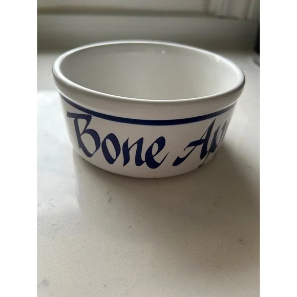 Dog bowl Clay Design White Ceramic Bowl Blue‎ Lettering Bone Appetite