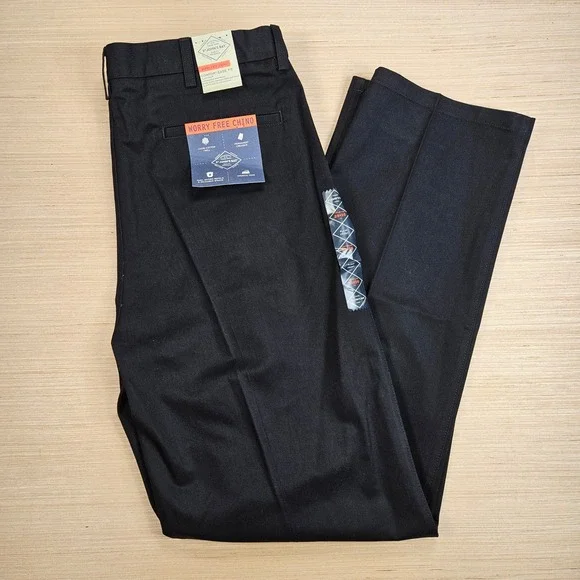 St. John's Bay Worry Free Chino Mens 38x36‎ Black Pleated Comfort Ease Fit NEW