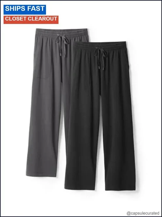 Men's 100% Cotton Pajama Pants Drawstring Lounge Sleep Bottoms 2-Pack