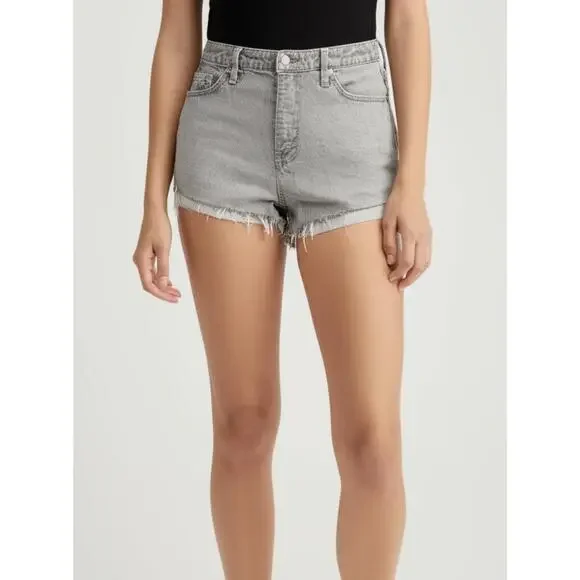 Universal Thread Womens Denim Shorts Sz 12 Grey‎ High Rise Distressed Button Fly