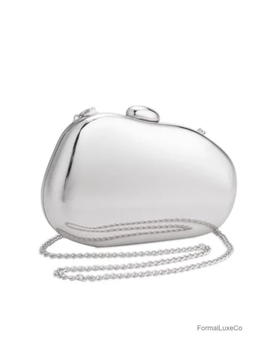 Acrylic Clutch Purse Women Metallic Silver Unique Handbag Wedding Party Prom
