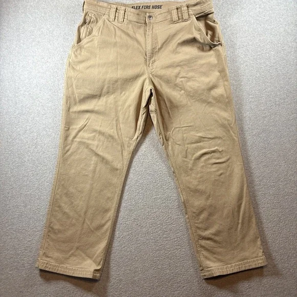 Duluth Trading Flex Fire Hose Men's 42x30 Beige Canvas Pants Work Casual