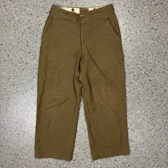 Vintage 1940s WW2 US Army Wool Wide Leg Button Fly Field Trousers