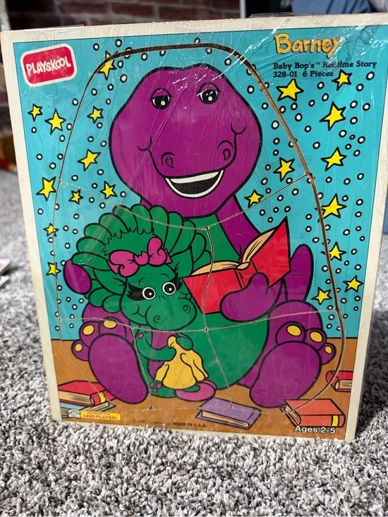 Playskool Barney & Baby Bop Wooden Puzzle - Purple & Green