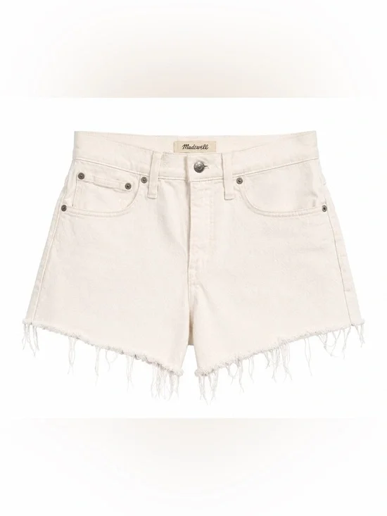 Madewell Off-White Frayed Hem Denim Shorts