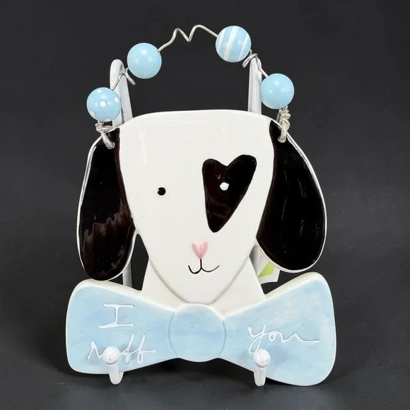 Sandra Magsamen Dept 56 I Ruff You Dog Ceramic Wall Plaque Heart Eye Blue‎ Bow