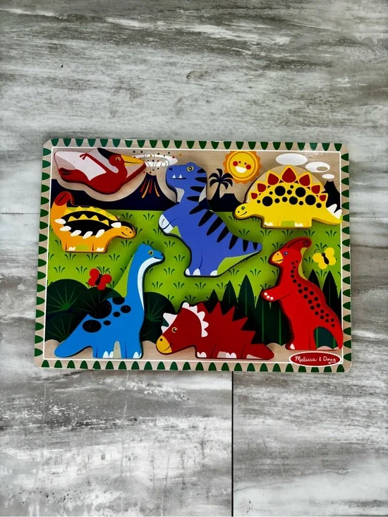 Melissa & Doug Chunky Wooden Dinosaur Puzzle Kids Play Colorful 7 Piece Kidcore