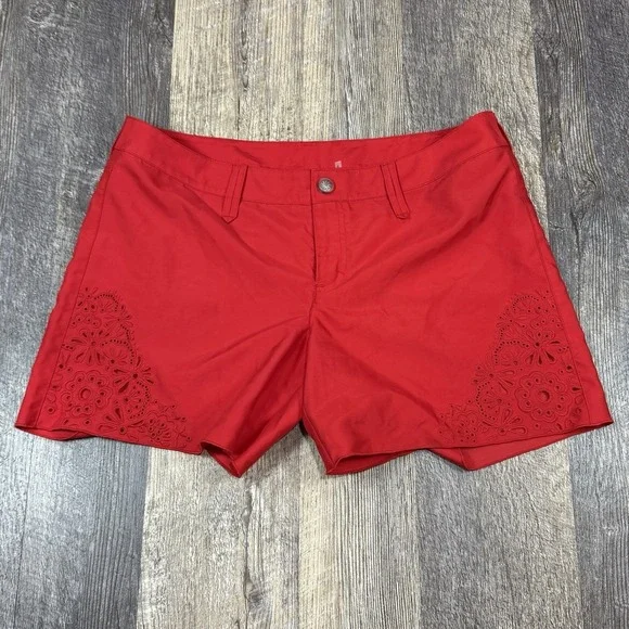 Athleta Coastal Eyelet Floral Embroidered Shorts Womens Size 6 Red Golf‎ Resort