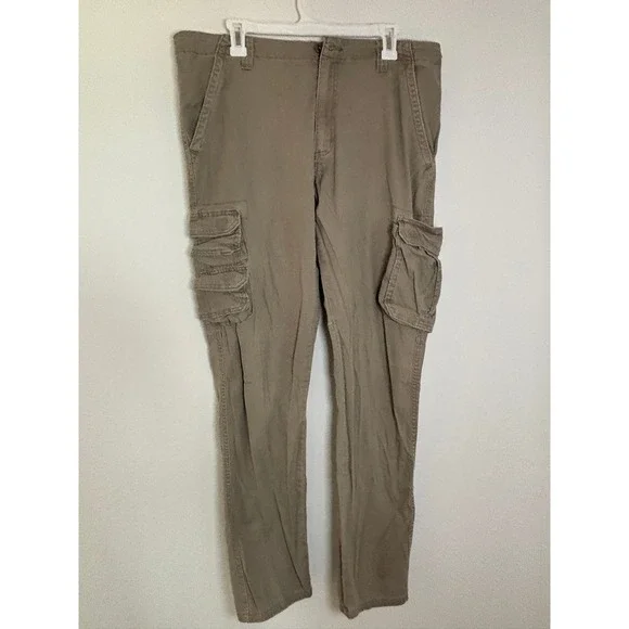 Wrangler Regular Taper Cargo Pants Mens 36x32 Tan Khaki Stretch 112344923