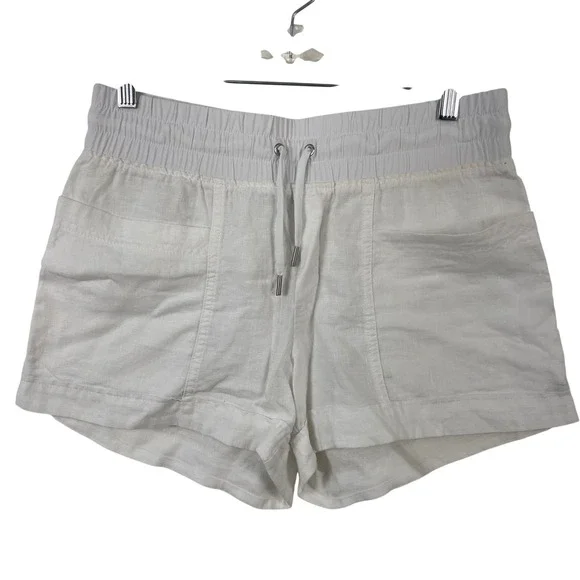 Athleta White 100% Linen Drawstring Shorts Women‎ Size 4 Pocketed