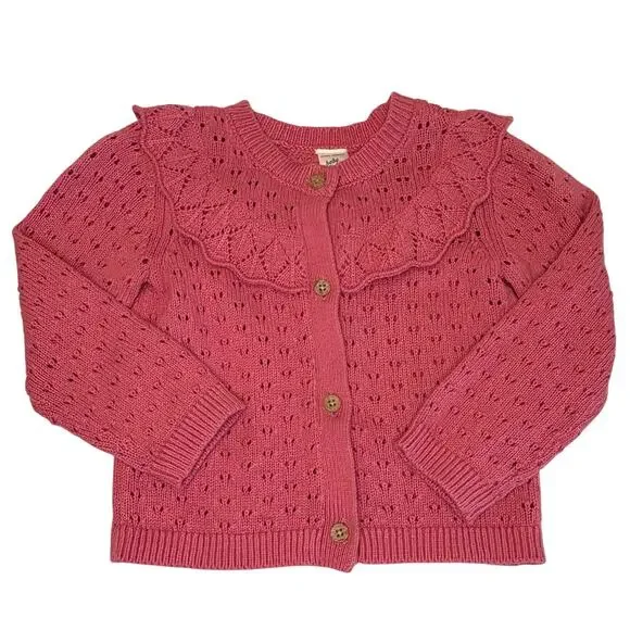 Baby B’Gosh Pointelle Cardigan Sweater Girls 24M Coral Pink Knit Button Cotton