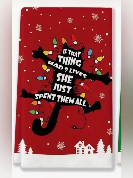 Holiday Cat Christmas Tea Towel - Red