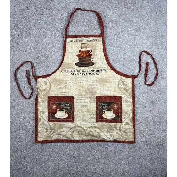 Vintage Coffee Drinkers Anonymous Novelty Apron Two Pockets Brown Tan‎ Kitchen