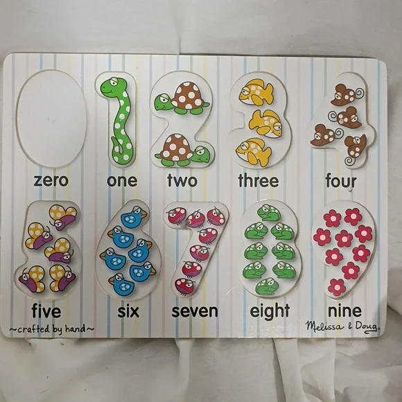 Melissa & Doug Fresh Start Wooden Leg Puzzles Numbers With Pictures Under Pieces