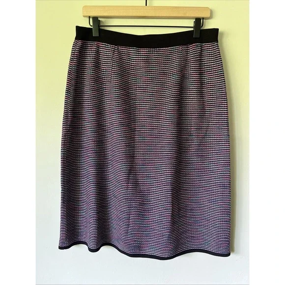 NWT Exclusively Misook Knee Length Acrylic Knit Skirt Size Large Black Pastel