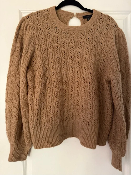 J. Crew Open Stitch Crewneck Sweater in Camel Tan