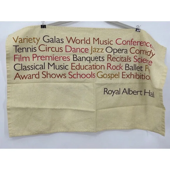 Royal Albert Hall London Souvenir Tea Towel 100% Linen Union Made in UK Cream