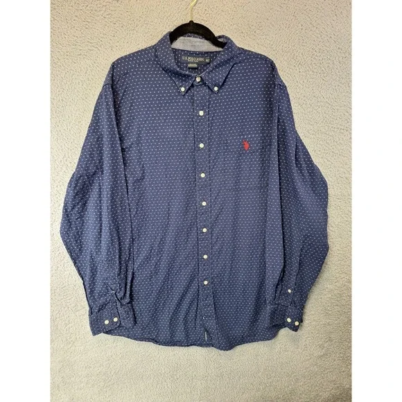 US Polo Assn. Casual Shirt Mens XLT Navy Blue‎ Classic Fit Collared Button Down