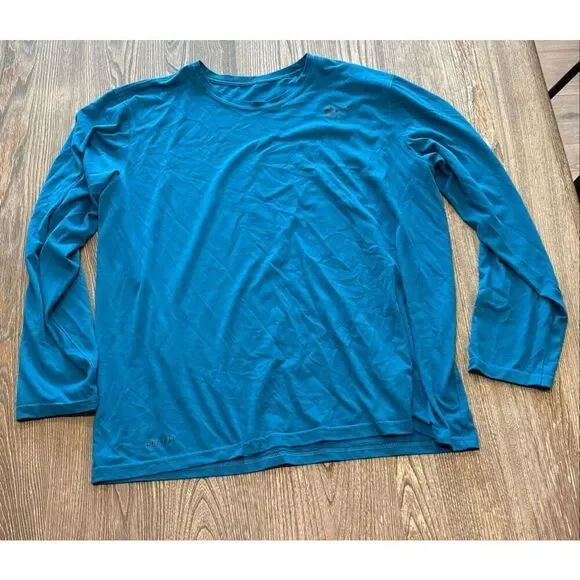Nike Mens Dri-Fit Long Sleeve T-Shirt Pullover Crewneck Swoosh Logo Blue Size XL