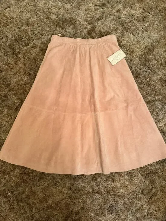 NWT Vintage Pia Rucci Pastel Pink Genuine Suede Leather Midi Skirt Boho A Line