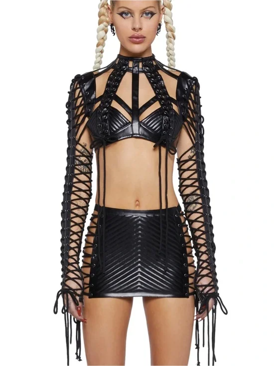 Rude Awakening Black Leather Strappy top