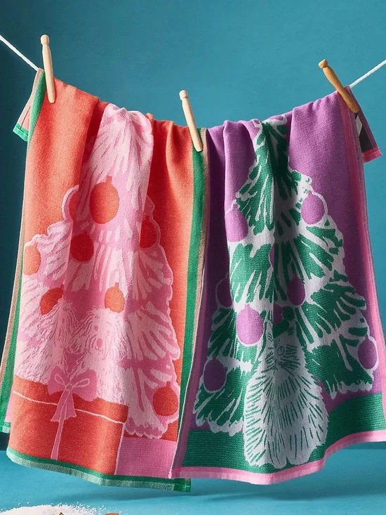 NWT Anthropologie Pop Art Pets Jacquard Dish Towels Set of 2
