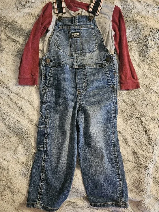Oshkosh Blue Denim Overalls with Red Strap Accents
