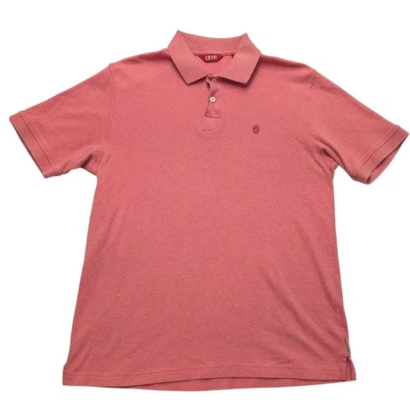 IZOD Luxury Sport Polo Shirt Mens M Coral Pink‎ Short Sleeve Heathered