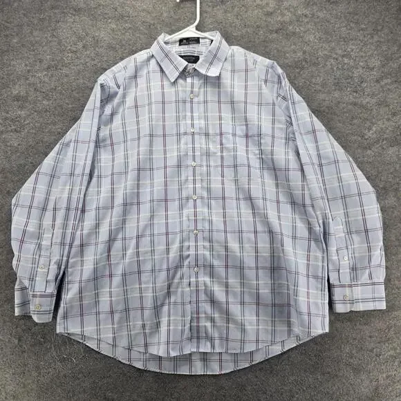 Nordstrom Mens Shop Dress Shirt Mens 17 Blue Plaid Classic Fit Point Collar