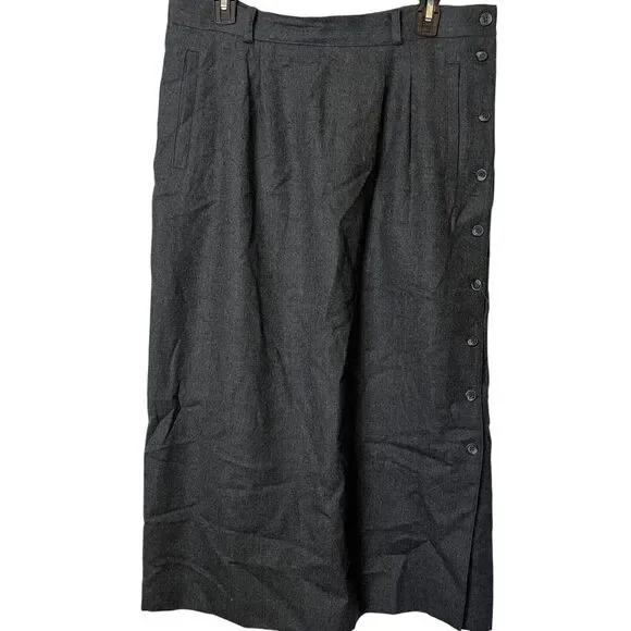 Liz Claiborne Pleated Midi Modest Vintage Gray Wool Skirt Pockets Old Money 16