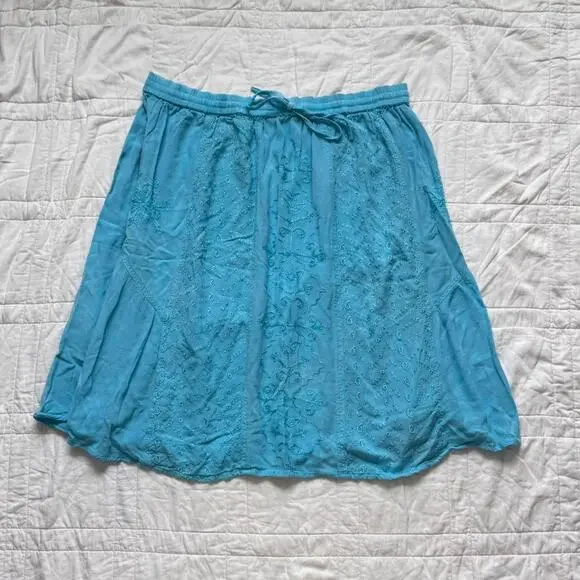 Vintage‎ y2k embroidered fairy midi peasant skirt one size cyan boho festival