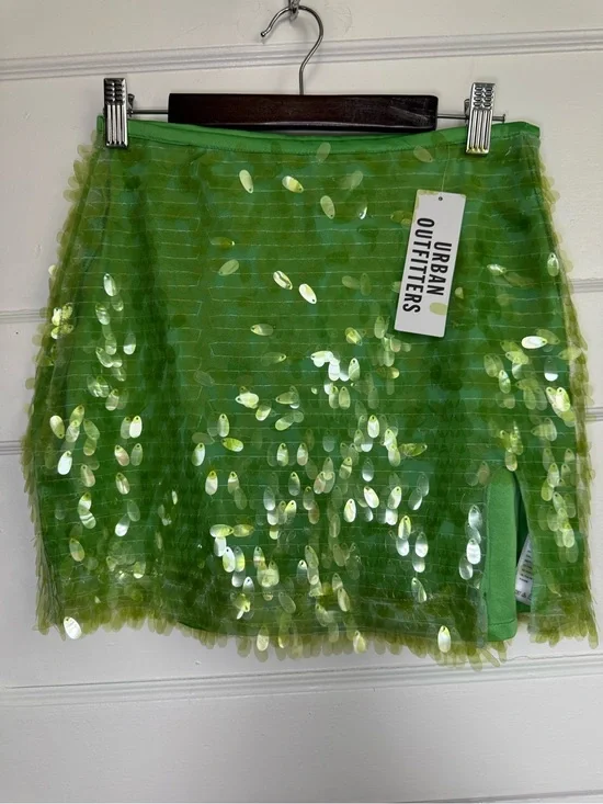 Urban Outfitters Lime Green Sequin Mesh Mini Skirt Pixie Chic Y2K Festival S