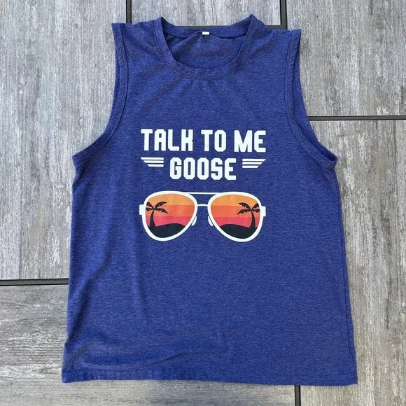 Talk To Me Goose Shirt Mens Large Blue Tank Top Sleeveless Graphic Top Gun Movie