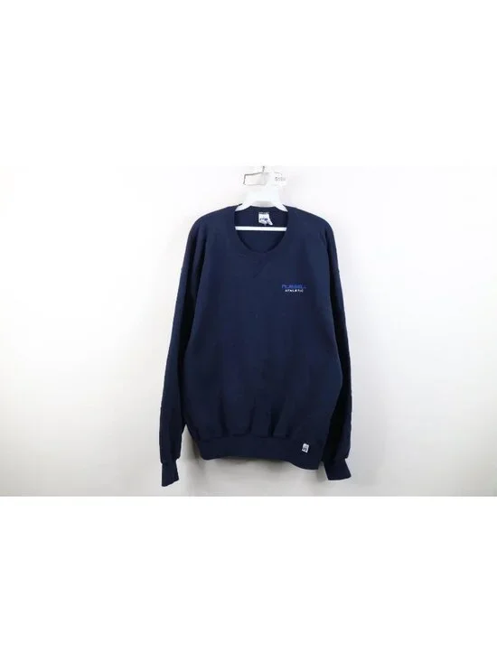 Vintage 90s Russell Athletic Mens XL Faded Spell Out Crewneck Sweatshirt Blue