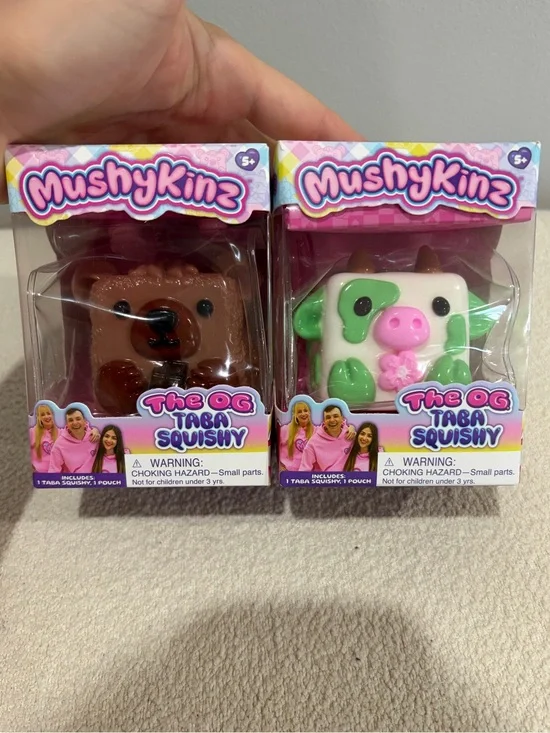 The OG Taba Squishy Kids Toy - Brown Bear with Chocolate and White/Green Cow