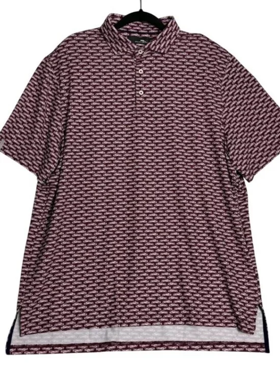 RLX Ralph Lauren Mens Red Burgundy Car Print Athletic Polo Golf Shirt Size XL