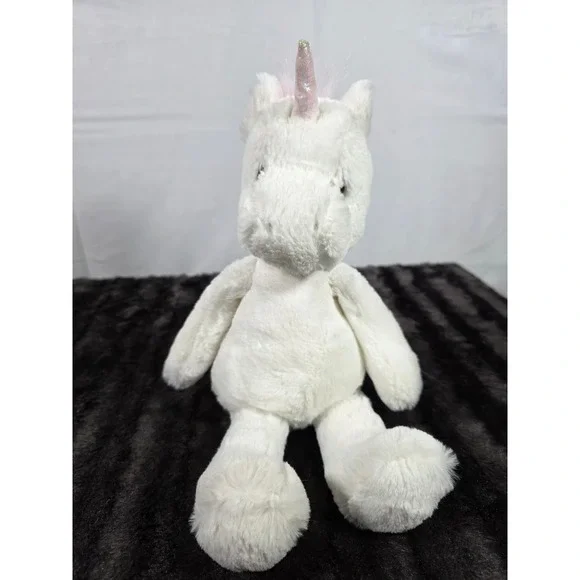 Pinky White Unicorn Plush Stuffed Animal Pastel Rainbow Mane Iridescent Horn