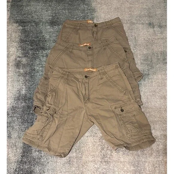 Lot of 3 Lee Dungarees Cargo Shorts Size 34 Khaki Tan Orange Label Y2K Workwear