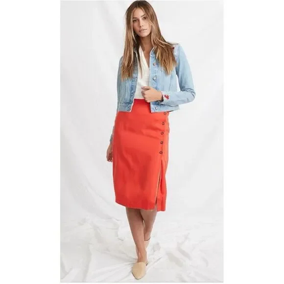 Marine Layer Red Pencil Skirt with Side Buttons