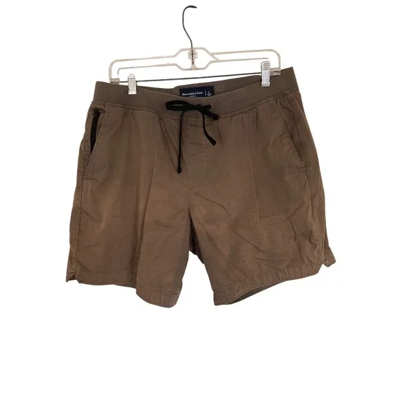 Abercrombie & Fitch Mens Brown Stretch Drawstring Shorts Size L Zip Pocket