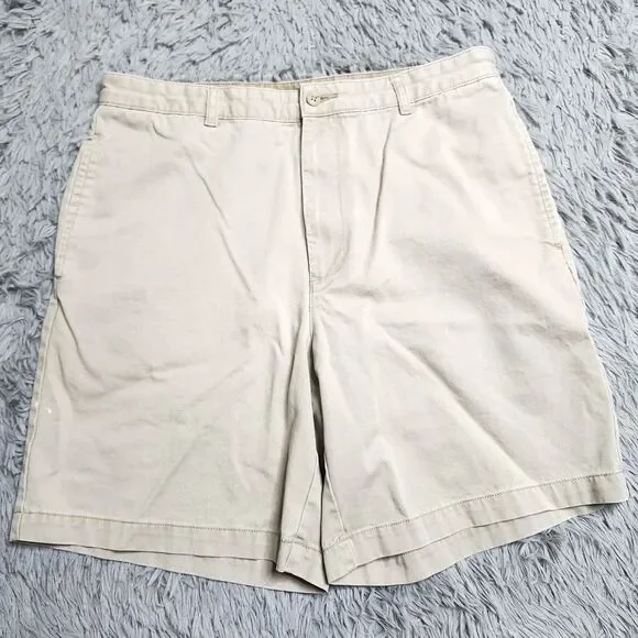 Tommy‎ Hilfiger Shorts Mens 35 Khaki Classic Chino Casual Flat Front Embroidered