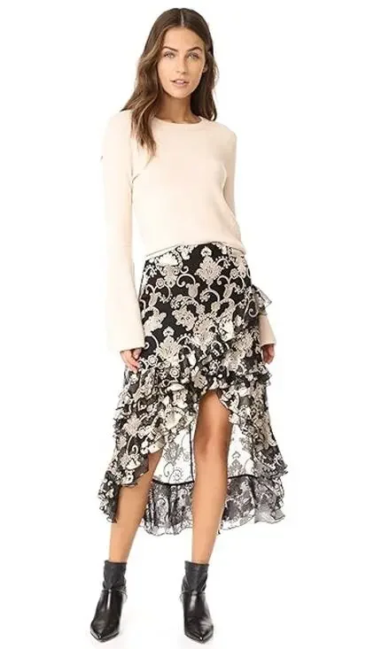 Alice + Olivia Womens Sasha Asymmetric Tiered Ruffled Skirt Gray Floral 10