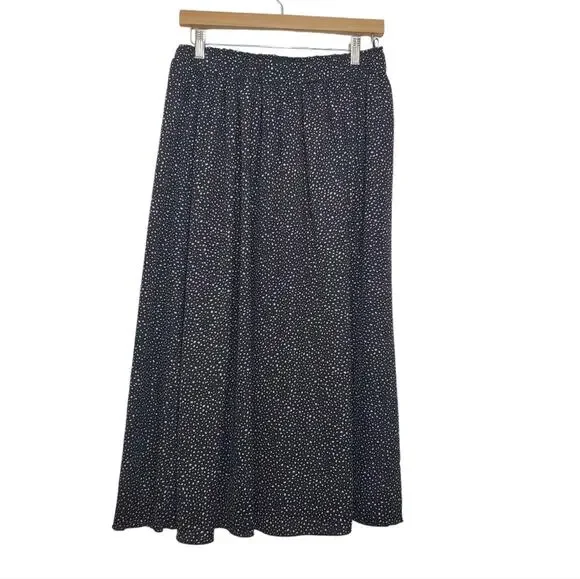 Polka-dot LARGE High-Rise Flowy Midi Ankle Skirt with Elastic Waist