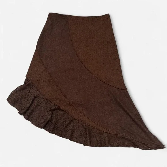 y2k whimsigoth chocolate brown asymmetrical ruffle skirt S‎