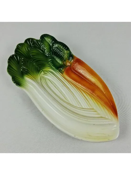VTG Ceramic Lettuce & Carrot Serving Dish Spoon Rest Japan Retro Kitchen Decor