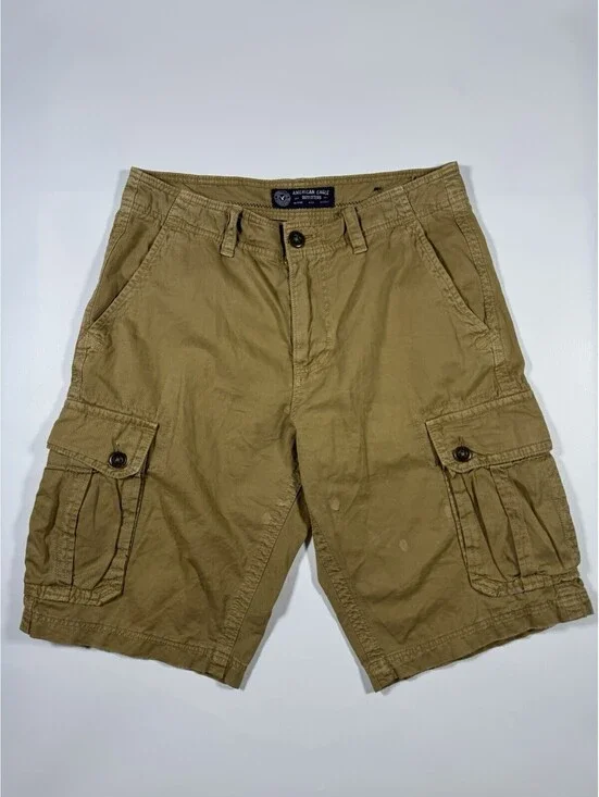 American Eagle Men’s 32 Cargo Shorts Longer Length Khaki 12” Tan 100% Cotton