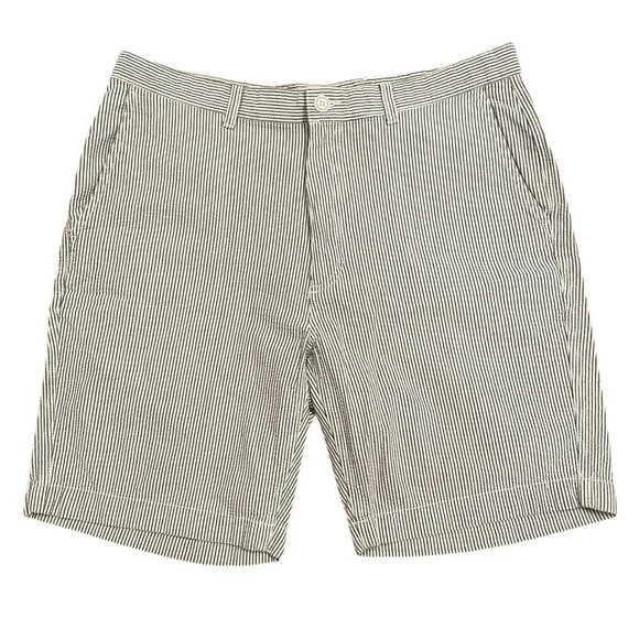 Roundtree & Yorke Seersucker Grey and White striped Linen Cotton Shorts-Sz 36