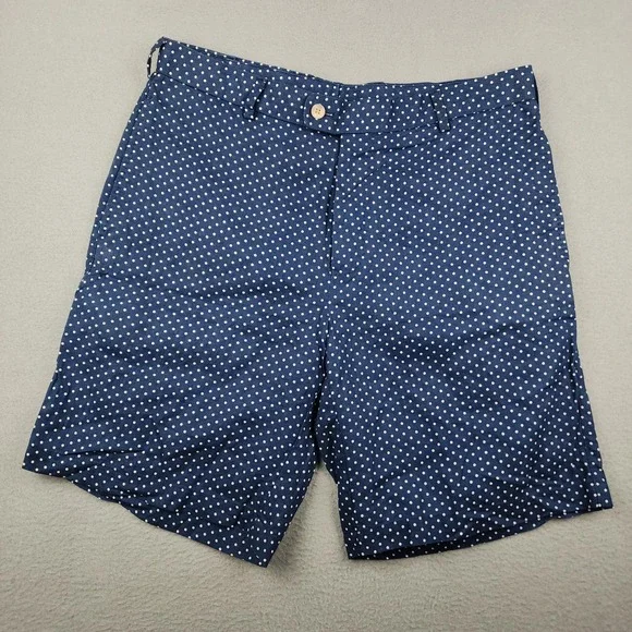 Peter Millar Shorts Mens 34 Blue Polka Dot Linen Cotton Chino 9 Inseam Casual