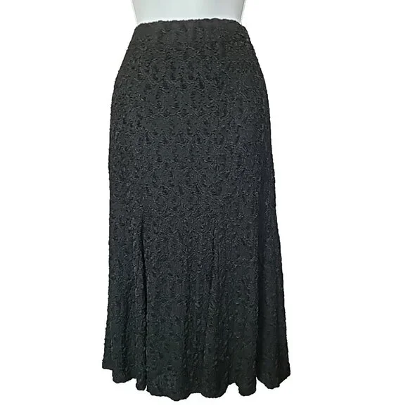 600 West Skirt Womens Black‎ Lined Midi A Line Gored Textured Lace Overlay Dark