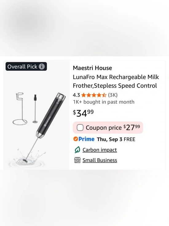 Maestri House LunaFro Max Rechargeable Electric Milk Frother Drink mixer NIOB